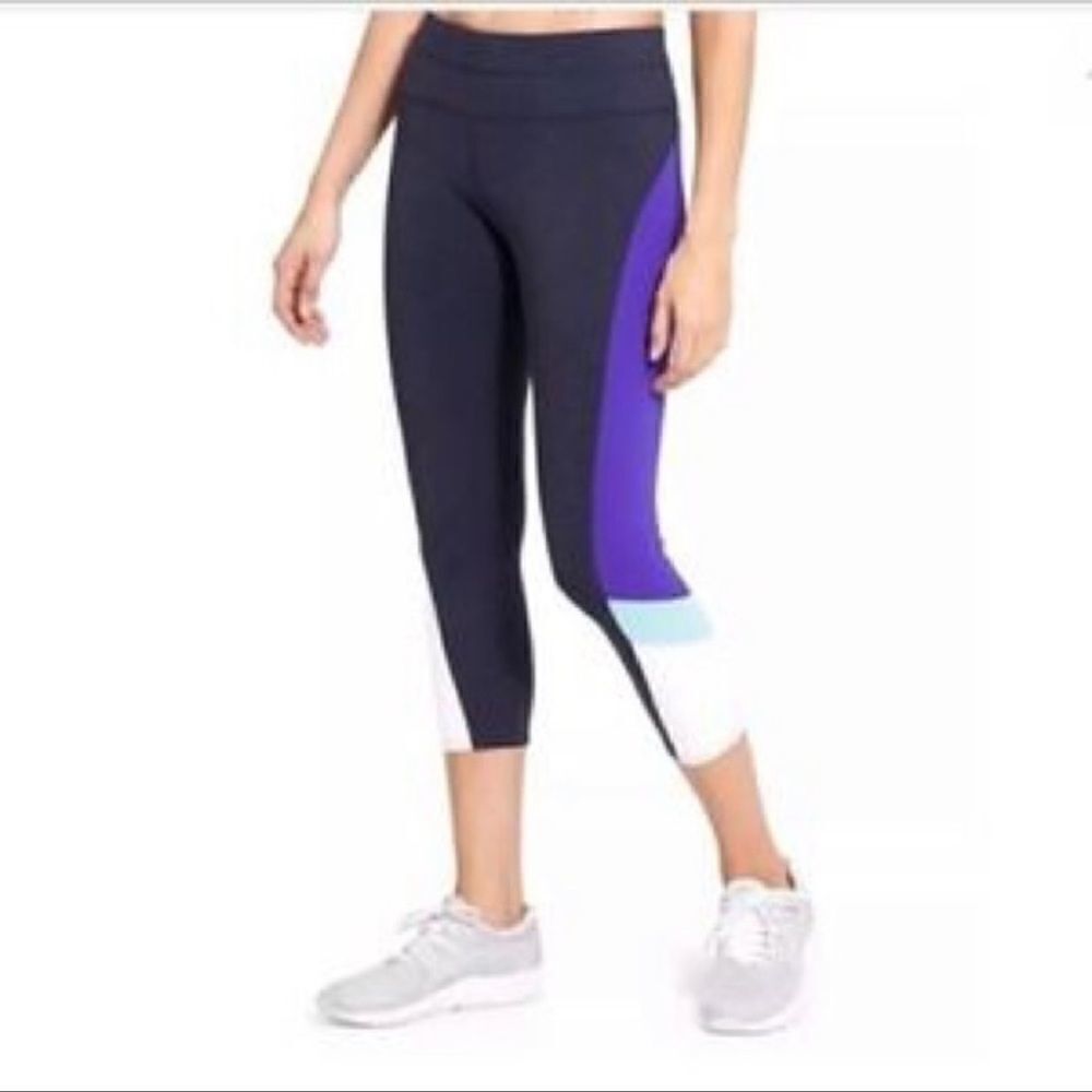 Athleta Blue Purple Color Block Sonar Capri Legging S